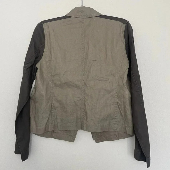 Eileen Fisher Moto Jacket Medium Brown Tan Organic Linen Zip Front - Picture 8 of 10